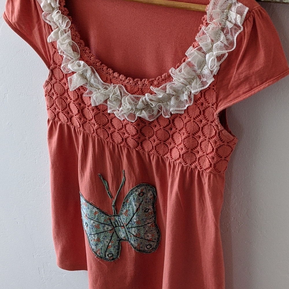 ETSY I Upcycled Orange Bohemian Baby Doll Quilted  Butterfly Short Sleeve Tee